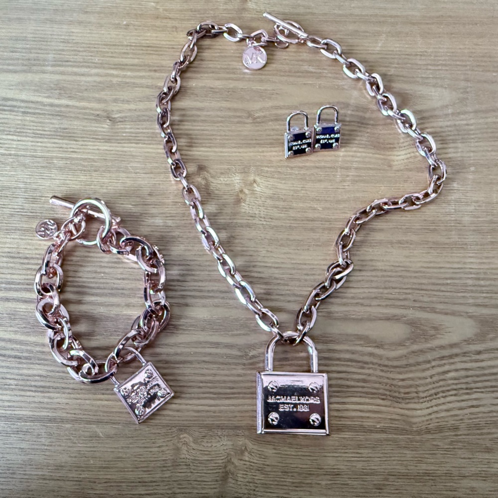 MK Rose Gold Chain Necklace and Bracelet Set